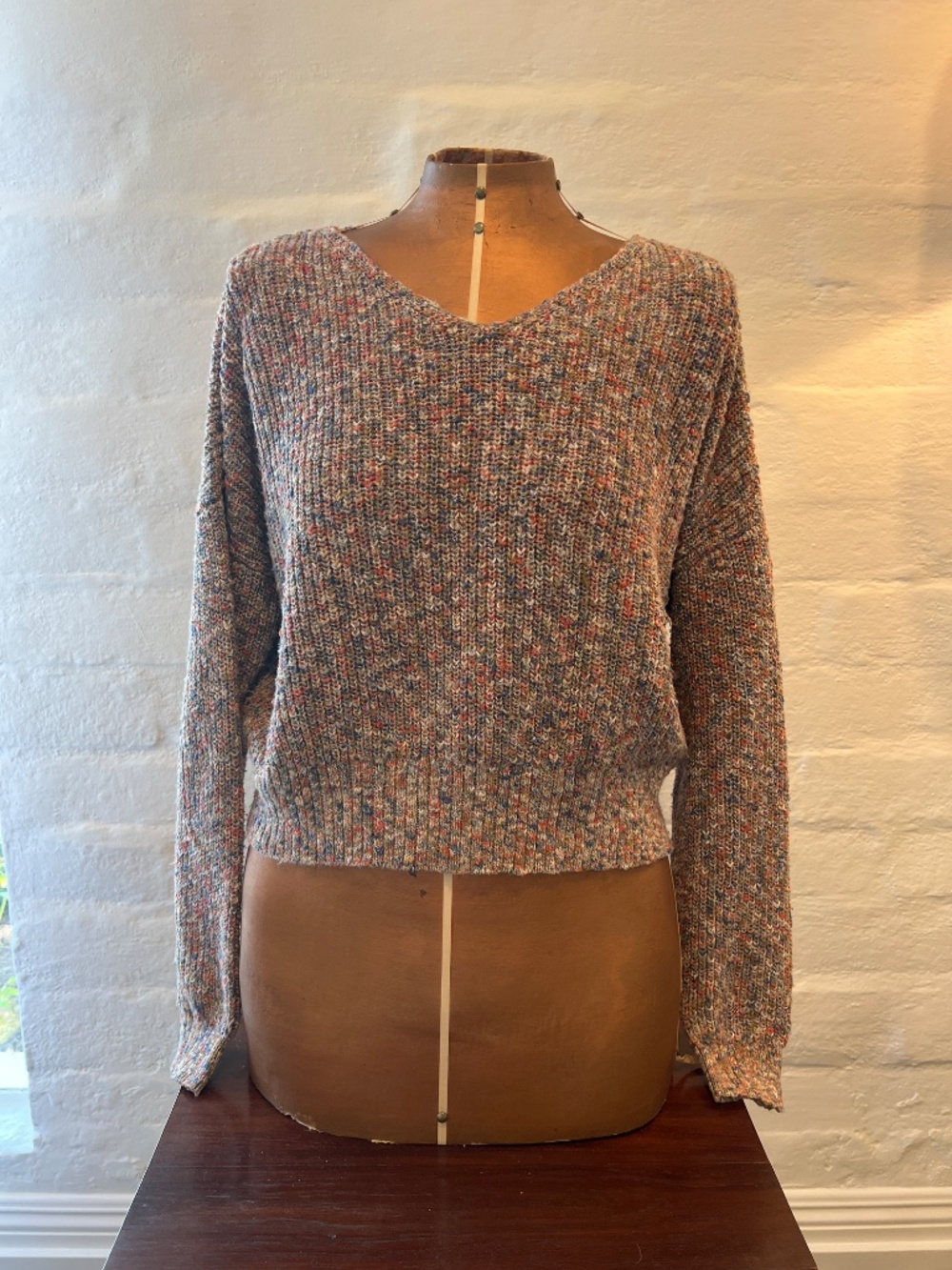 Steven Alan Multicolor Confetti Knit Cropped V-Neck Sweater